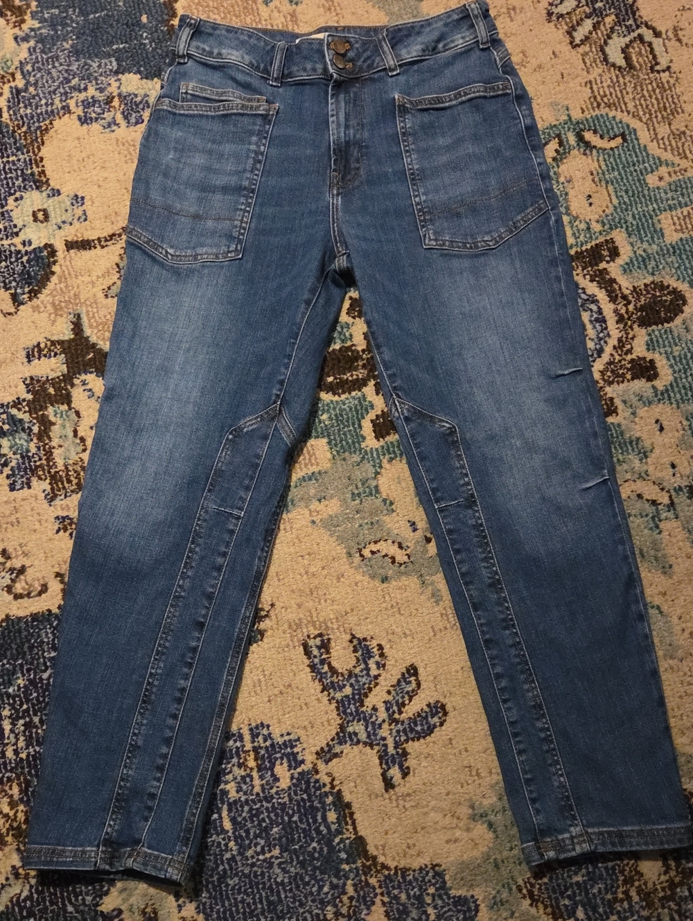 Pilcro Mid-Blue Denim Jeans with Contrast Stitching